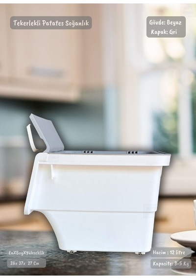 Tekerlekli Sebzelik Bpa Free Soğanlık Oyuncaklık Organizer Gri 12 Lt Gri-beyaz