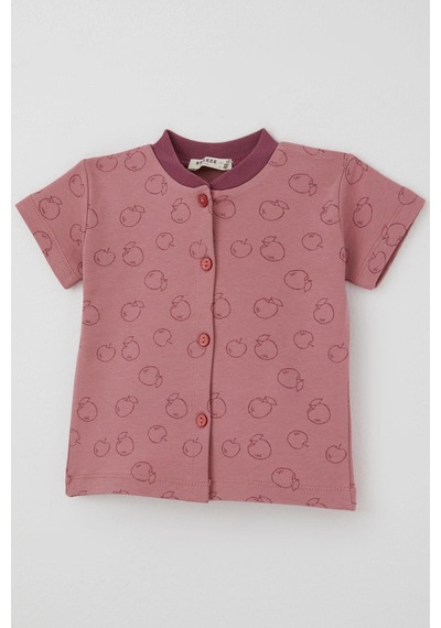 Breeze Kız Bebek Pijama Takımı Elma Desenli Önden Düğmeli 4 Ay - 1 Yaş , Gülkurusu