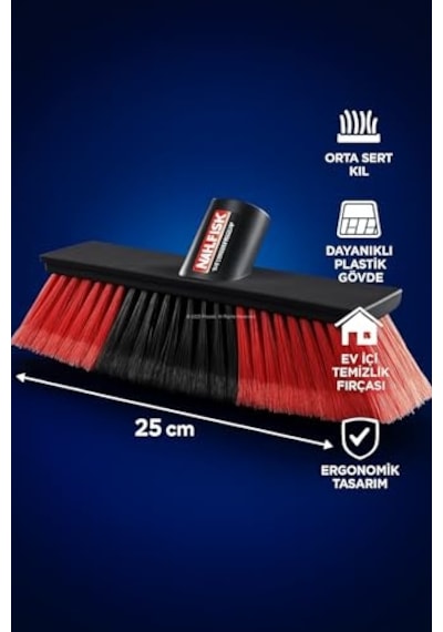 Yer Süpürme Fırçası, 25 Cm, Orta Sert Kıl, Sapsız, Dayanıklı Plastik Gövde, Ahşap Zemin Uyumlu, Ev İçi Temizlik Fırçası, Balkon Ve Garaj Kullanımına Uygun, Ergonomik Tasarım, Temizlik Aparatı