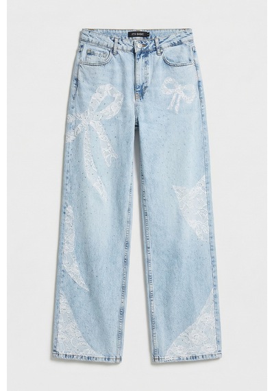 Itsbasic Kadın Ice T-4s6-3 Straight Fit Taş Ve Dantel Detaylı Özel Tasarım Denim Jean Buz Mavi