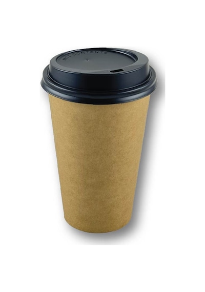 16 Oz Kahverengi Kraft Kapaklı Baskısız Karton Sıcak Kahve Bardağı 100 Adet 100 Adet
