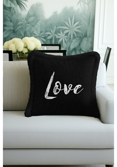 Metallic Love Yazılı Saçaklı Yastık Kılıfı - Monokrom Modern Siyah Beyaz Püsküllü Kırlent Kılıfı Yağmur Koyu Bej Metallic Love Yazılı Saçaklı Yastık Kılıfı - Monokrom Modern Siyah Beyaz Püsküllü Kırlent Kılıfı Yağmur Koyu Bej