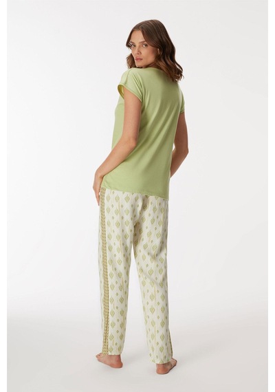 Anıl Kadın Bisiklet Yaka Detaylı Kısa Kollu Pijama Takım Yeşil