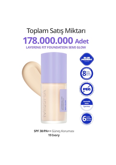 Yarı Parlak Bitişli Nemlendirici Fondöten Layering Fit Foundation Semi Glow No.19 Ivory 19