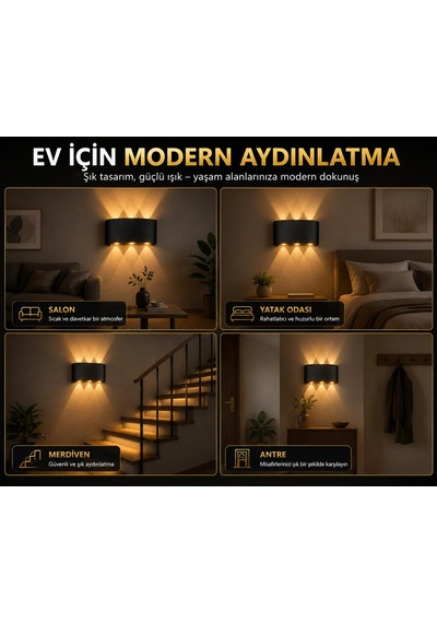 6w İç Ve Dış Renk Aplik 3+3 Dekoratif Çift Yönlü Aplik Elektrikli Pil İle Çalışmaz 3000k-günışığı