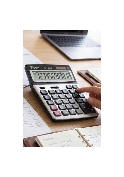 Hesap Makinesi Siyah Gri 14.5x19cm 1 Adet Ticon Ch-6412 12 Haneli Orta Boy Ofis Büro Masaüstü Hesap Makinası