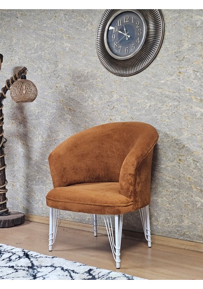 Zafir Tekli Teddy Beyaz Boyalı Telli Ayak Çay Seti Koltuk Tekli Berjer , Balkon, Salon, Ofis Kiremit