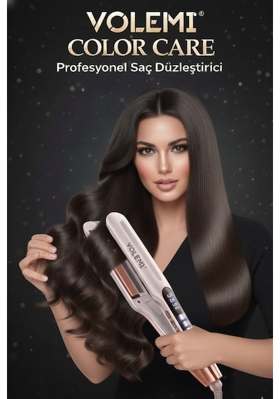 Volemı V-0102 Profesyonel Saç Maşası Color Care, 5x Renk Koruma, Keratin Yağlı Seramik Kaplama Dijital Isı Ayarlı Maşa