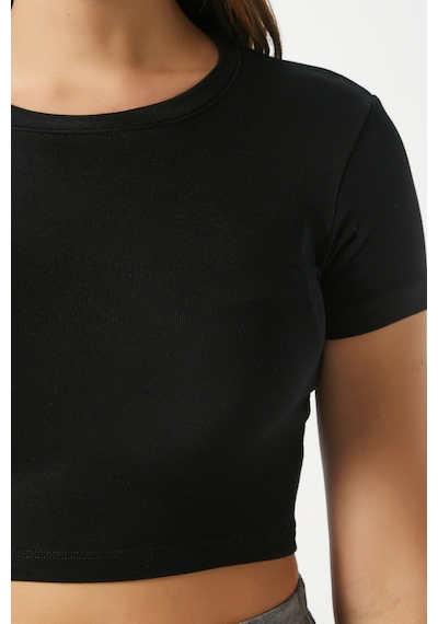 Ritnice Kadın Deal Lux Touch Yumuşak Doku Crop Siyah Bluz