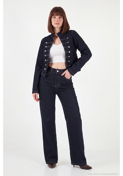 Lela Pamuklu Yüksek Bel Bol Paça Jeans Kadın Kot Pantolon 7031006 Koyu Mavi
