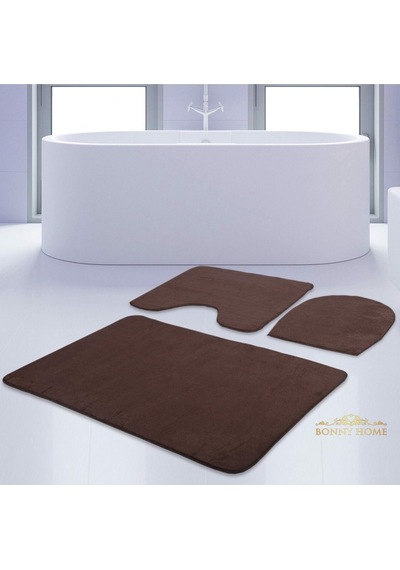 Bonny Home Unicolor Düz Kahve 3lü Banyo Paspası Halısı Seti Kaymaz Kahverengi