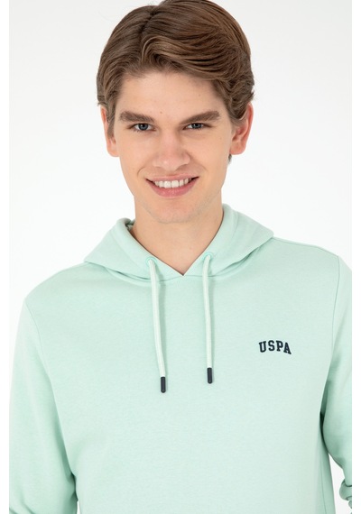 U.S. Polo Assn. Erkek Kapüşonlu Su Yeşili Basic Şardonlu Sweatshirt 50295176-VR048