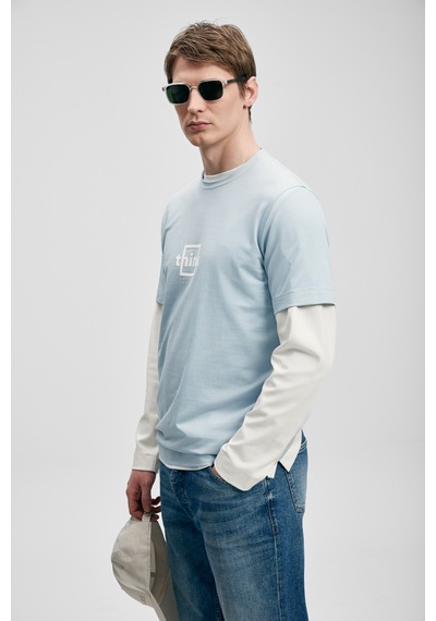 Lufian Thınk Modern Grafik T- Shirt Mavi Mavi 111020310100300