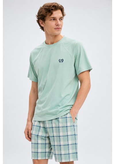 Gd Goldoremi Erkek Pamuklu Rahat Kalıp Kısa Kollu Şortlu Pijama Takım Yeşil