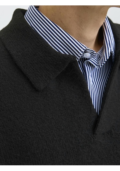 Jack & Jones Jjsoho Ollıe Knıt Splıt Neck Ln Yakalı Kazak Siyah