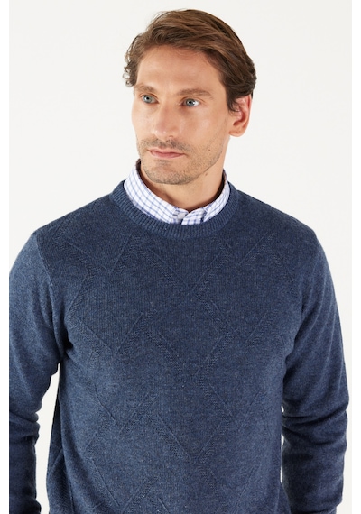 AC&Co / Altınyıldız Classics Erkek Havacı Mavi Standart Fit Normal Kesim Bisiklet Yaka Jakarlı Yünlü Triko 4A4923100205HVML Mavi AC&Co / Altınyıldız Classics Erkek Havacı Mavi Standart Fit Normal Kesim Bisiklet Yaka Jakarlı Yünlü Triko 4A4923100205HVML Mavi