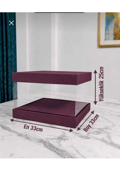 Asetat Gelin Damat Çeyiz Bohça Kutusu Mürdüm Şeffaf Katlanabilir Demonte Orta Boy 33 33 25cm 1adet