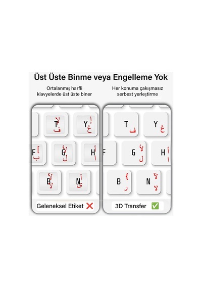 Kırmızı 3d Transfer Arapça Klavye Etiketi Harf Bırakmalı Uygulama Temiz Klavye Etiketi Şeffaf Arka