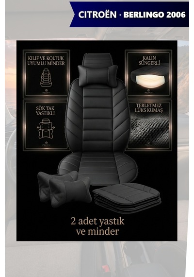 Citron Berlingo 2006 Uyumlu Siyah Renk Premium Lüks 2 Adet Minder Ve Yastık