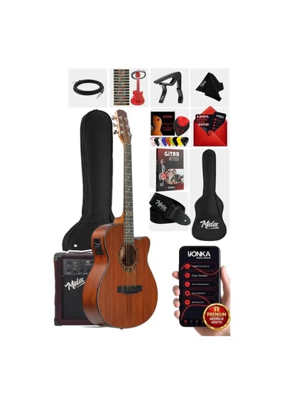 Midex Phx Pro-amp Amfili Yüksek Kaliteli Masif Elektro Akustik Gitar Seti 1 Adet
