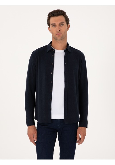 Cacharel Lacivert Slim Fit Uzun Kollu Gömlek