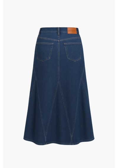 Mizalle Parça Volanlı Lacivert Maksi Denim Etek Lacivert