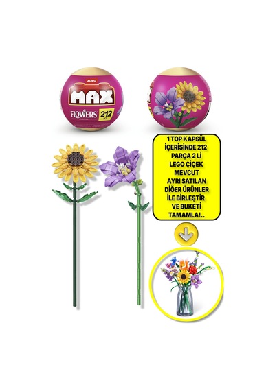 Max Uzun Yapı Blok Setli Çiçekler Balon Çiçeği - Ayçiçeği - Lütfen Dikkat 1 Adet Top Paket Geliyor