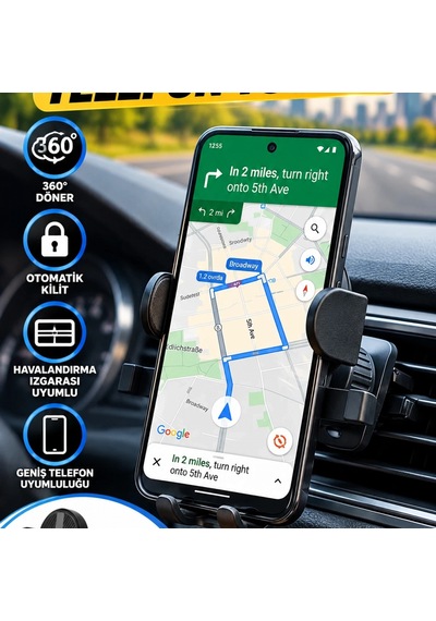 Havalandırma Izgarası Uyumlu Araç Telefon Tutucu 360 Döner Otomatik Kilitli Stand