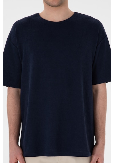 U.S. Polo Assn. Erkek Comfort Fit Bisiklet Yaka Lacivert Jakarlı İnterlok  Tişört 50308448-VR033