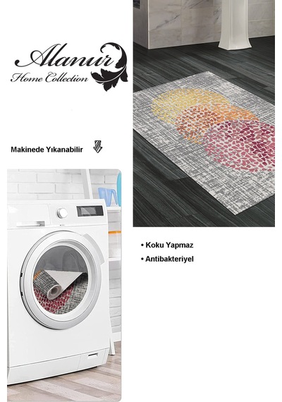 Dekoreko Kaymaz Taban Djt Banyo Halısı Trend Modern E4052 Krem Oranj Kırmızı