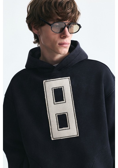 Vamos Numara Baskılı Oversize Sweatshirt Siyah