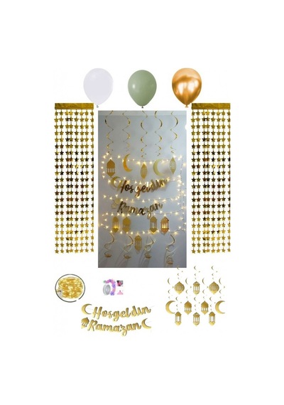 Hoşgeldin Ramazan Süsleme Seti Led Işılı Perdeli Set 13 Balonlu L