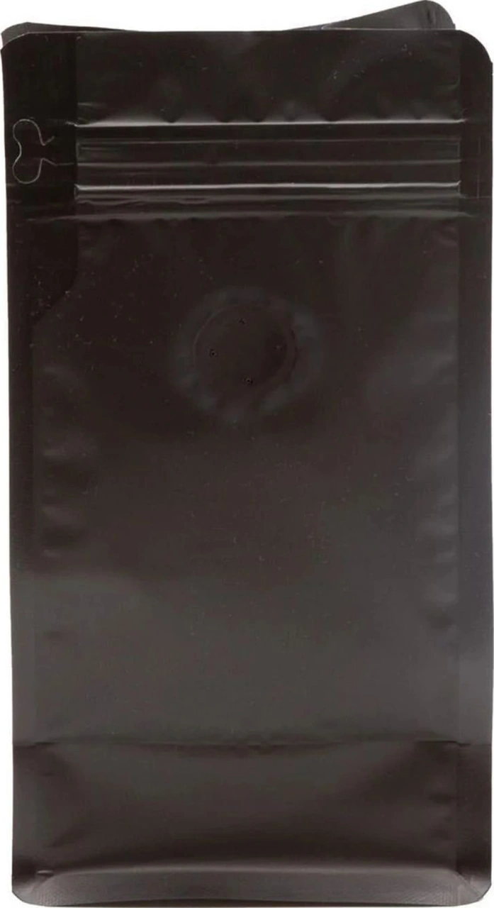 Valfli Flat Bottom Düz Tabanlı Mat Siyah Önden Kilitli Ambalaj 14x33+5 Cm-1000 Gr 500 Adet