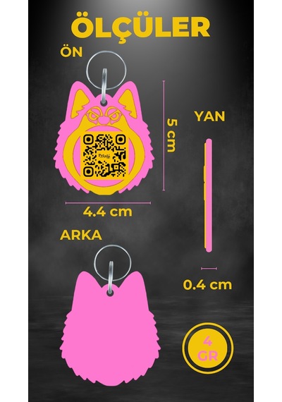 Petjoo 25.Asena Pembe-Sarı Qr'lı Köpek Künyesi