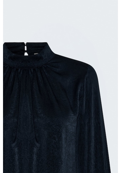 Sateen Uzun Kollu Bluz - Lacivert-137931