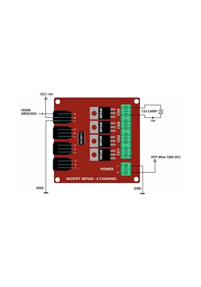 Arduino 4 Kanallı Irf540 Mosfet Modülü