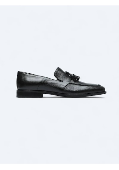 Siyah Deri Klasik Loafer Siyah
