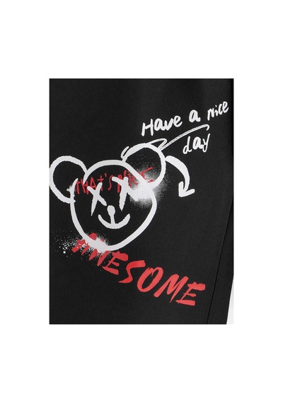 Tarzsokak Toddler Boys Bear & Letter Graphic Elastic Waist Pants Siyah