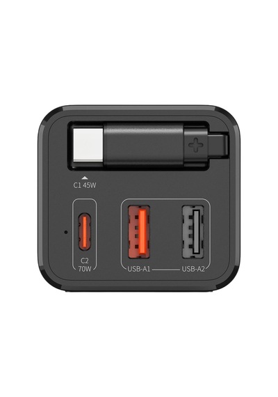 Masaüstü Priz Hızlı Şarj İstasyonu 75w Gan 4000w Ac Dahili Usb-c Kablo 3 X Usb Pd Pps X6412 Siyah