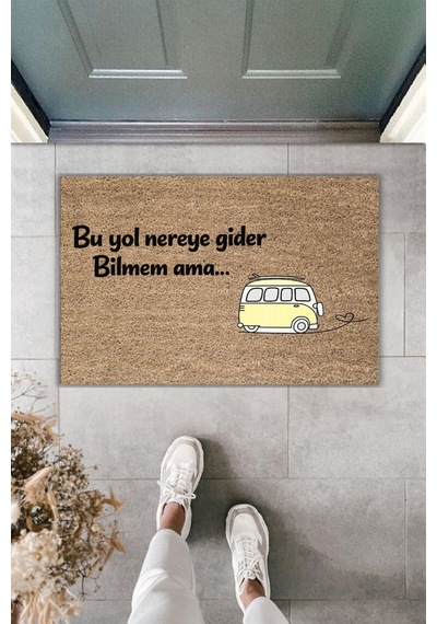 Rugmood Modern Dijital Baskı - Bu Yol Nereye Gider Bilmem Ama - Kapı Önü Paspası Kahverengi