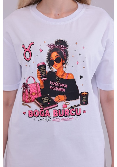 Boğa Burcu Tişört Beyaz