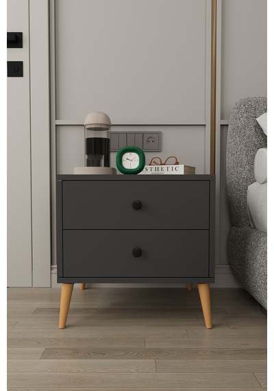 Modern 2 Çekmeceli Komodin Şifonyer %100 Mdf Çok Amaçlı Organizer Kmd03 Antrasit