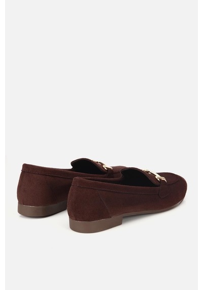 Yaya Kadın Kahverengi Süet Gold Tokalı Loafer