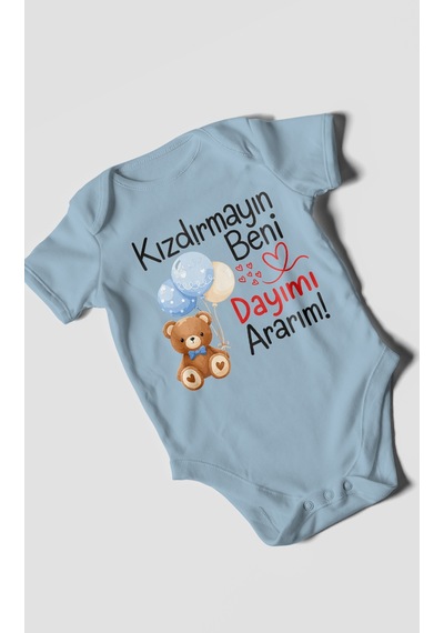 Morivokids Kızdırmayın Beni, Dayımı Ararım Kısa Kollu Bebek Body %100 Pamuk Bebe Mavisi