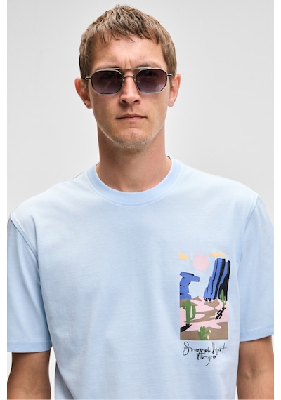 Grımelange SONORA Erkek Baskı Detaylı %100 Organik Pamuk Regular Fit Kısa Kollu Mavi T-Shirt Grımelange SONORA Erkek Baskı Detaylı %100 Organik Pamuk Regular Fit Kısa Kollu Mavi T-Shirt