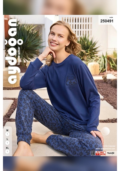 Aydoğan Kadın Asya Termal Leopar Lacivert Pijama Takım 0491 Koyu Mavi
