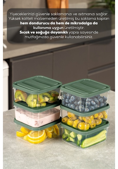 Vienev 6'lı 350 Ml Buzdolabı Dondurucu Organizer Saklama Kabı Yeşil