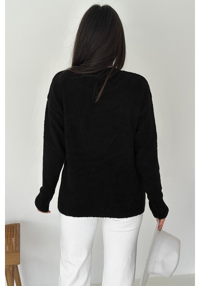 Noa & Noa Kadın Kalpli Kalın Triko Kazak Oversize & Minimal Romantik Stil Siyah