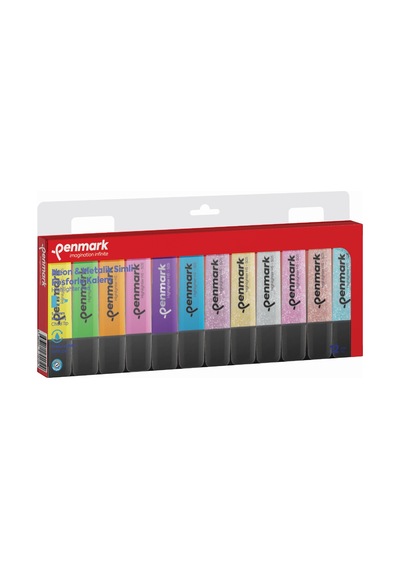 Penmark Fosforlu Kalem 12 Li Karışık Renk 6 Neon+ 6 Simli Çok Renkli