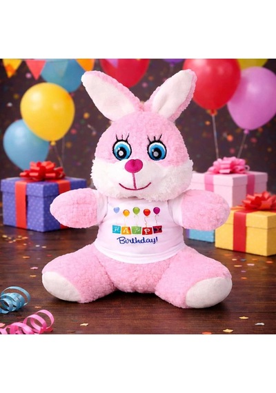 Happy Birthday Tişörtlü Peluş Tavşan Arkadaş Hatıra Çeşit